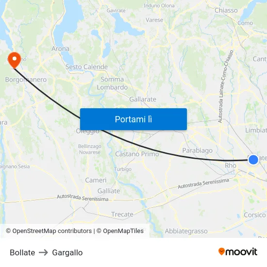 Bollate to Gargallo map