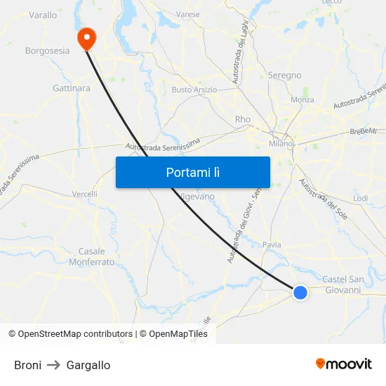 Broni to Gargallo map