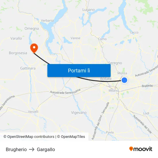 Brugherio to Gargallo map