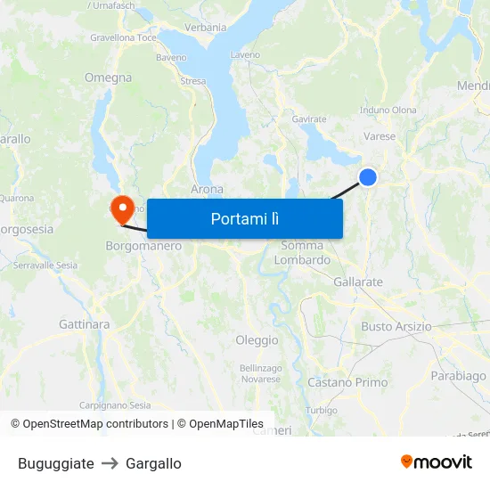 Buguggiate to Gargallo map