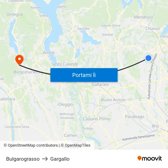 Bulgarograsso to Gargallo map