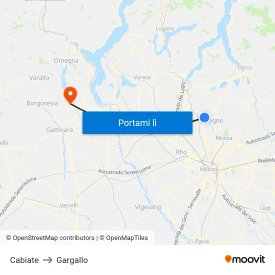 Cabiate to Gargallo map