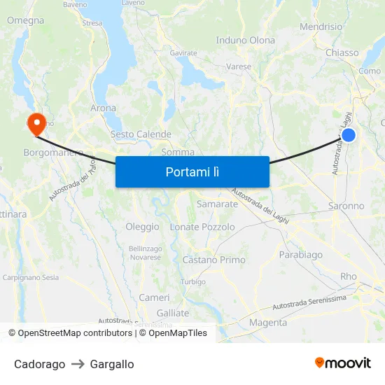 Cadorago to Gargallo map