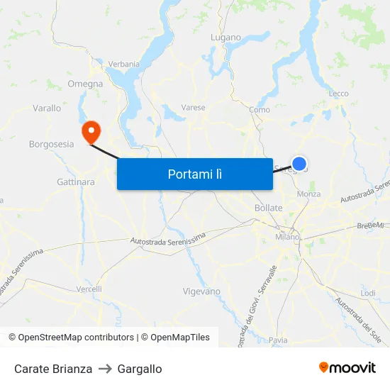 Carate Brianza to Gargallo map