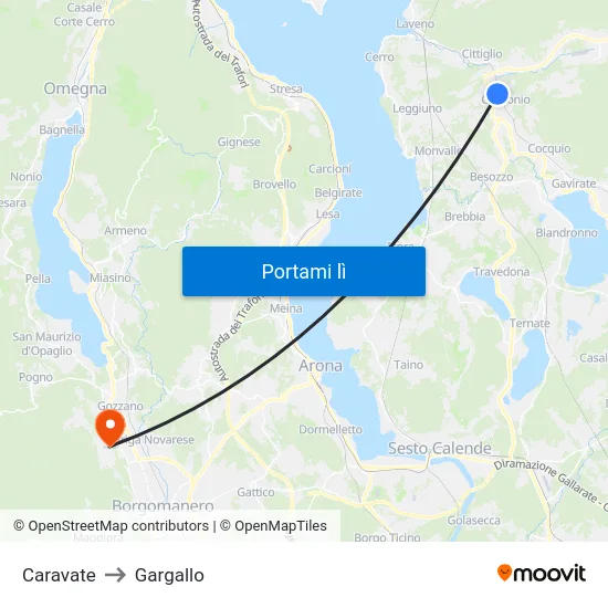 Caravate to Gargallo map