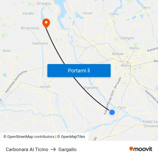 Carbonara Al Ticino to Gargallo map