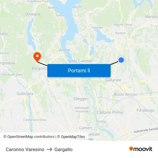 Caronno Varesino to Gargallo map