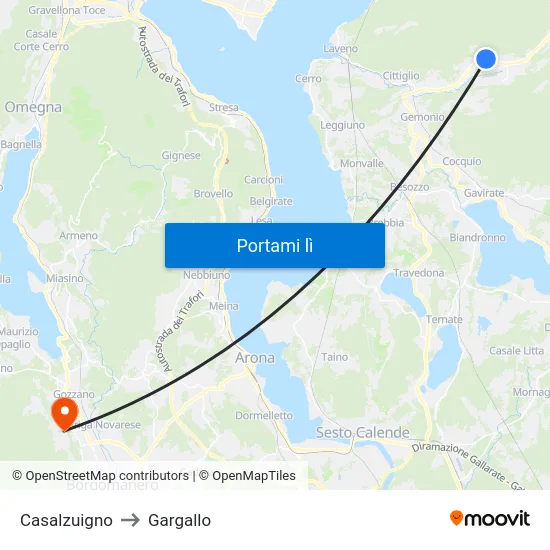 Casalzuigno to Gargallo map