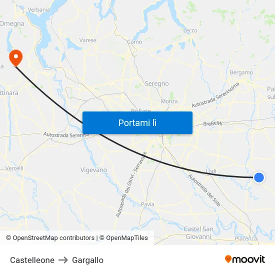 Castelleone to Gargallo map