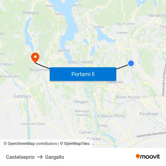 Castelseprio to Gargallo map