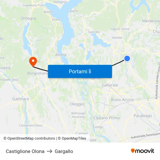 Castiglione Olona to Gargallo map