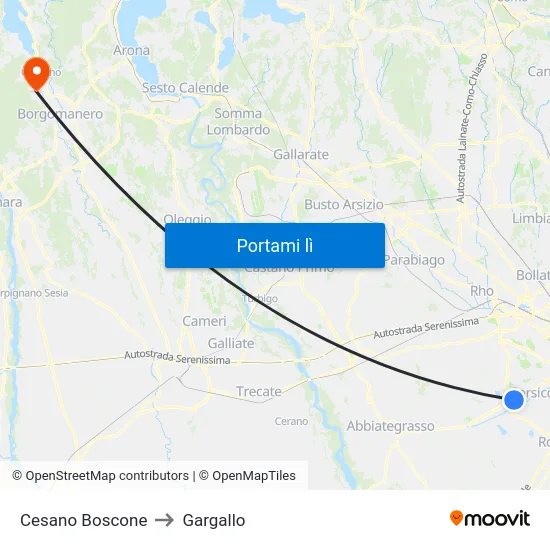Cesano Boscone to Gargallo map