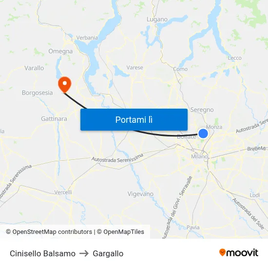 Cinisello Balsamo to Gargallo map