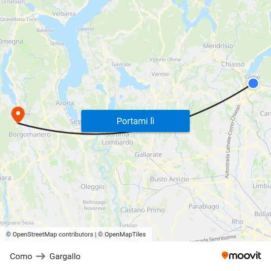 Como to Gargallo map