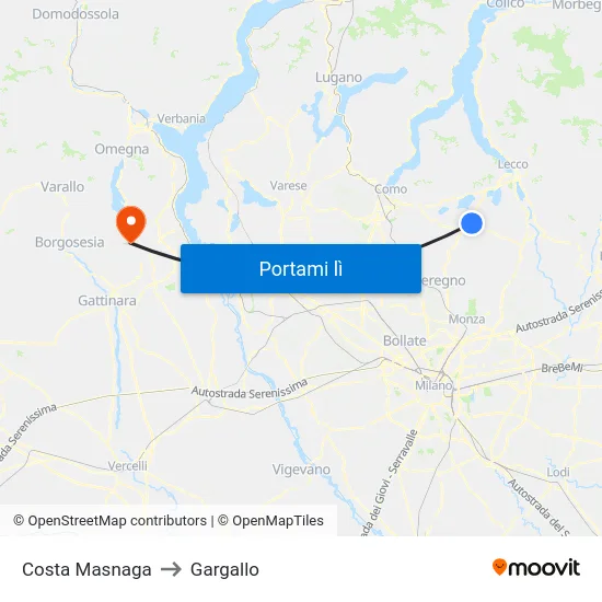 Costa Masnaga to Gargallo map