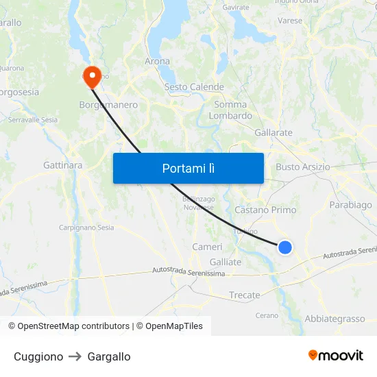 Cuggiono to Gargallo map