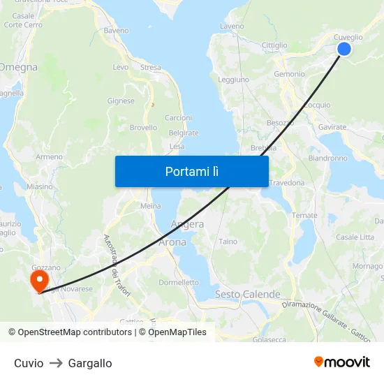 Cuvio to Gargallo map
