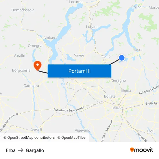 Erba to Gargallo map