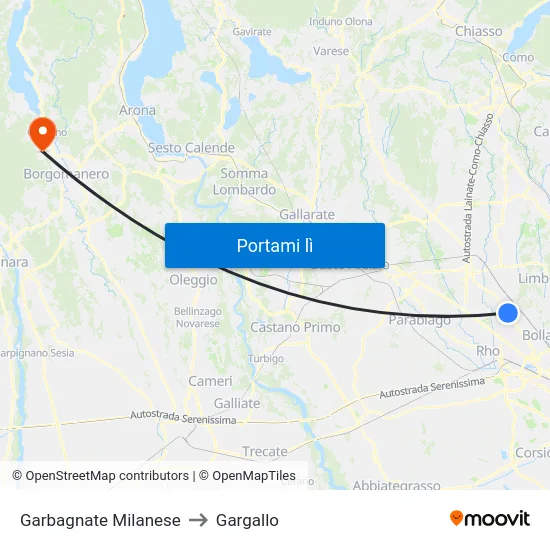 Garbagnate Milanese to Gargallo map