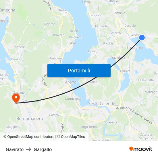 Gavirate to Gargallo map
