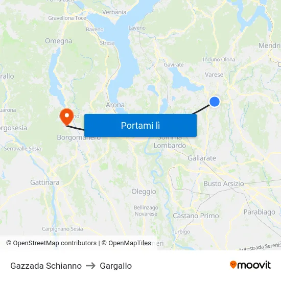 Gazzada Schianno to Gargallo map