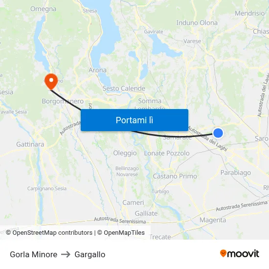 Gorla Minore to Gargallo map