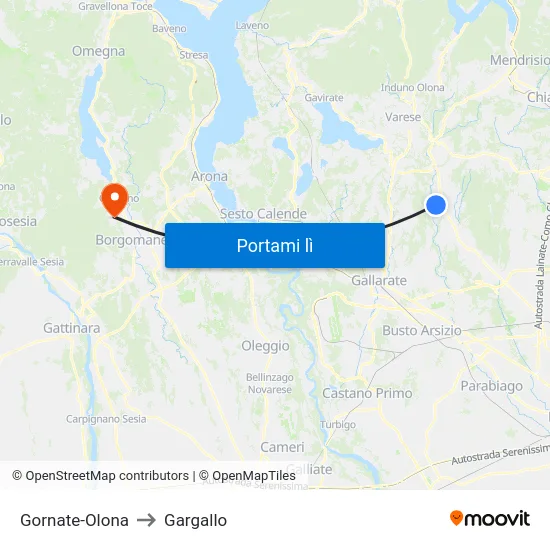 Gornate-Olona to Gargallo map