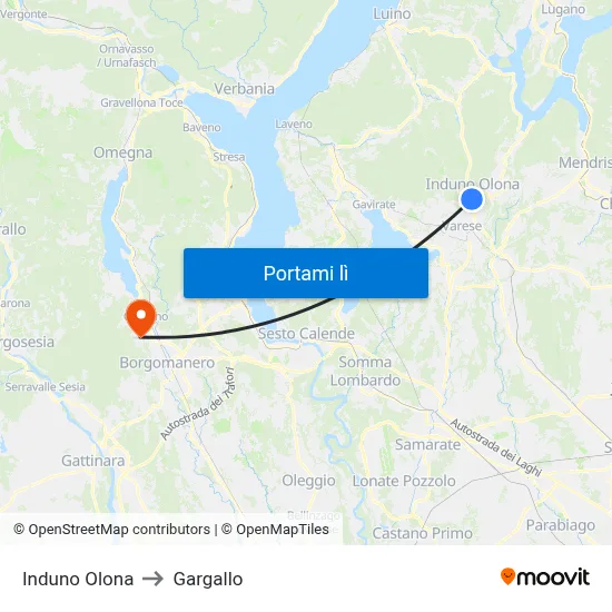 Induno Olona to Gargallo map