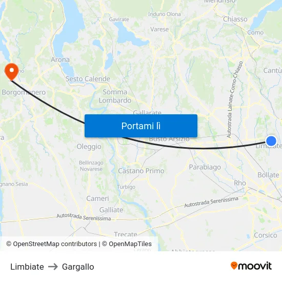 Limbiate to Gargallo map
