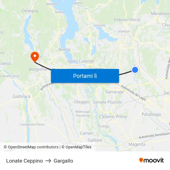 Lonate Ceppino to Gargallo map