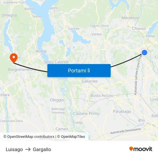 Luisago to Gargallo map
