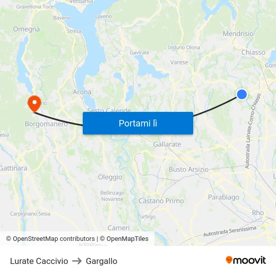 Lurate Caccivio to Gargallo map