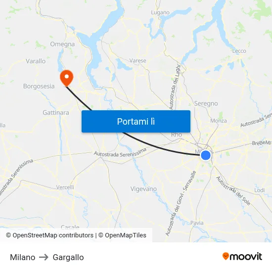 Milano to Gargallo map