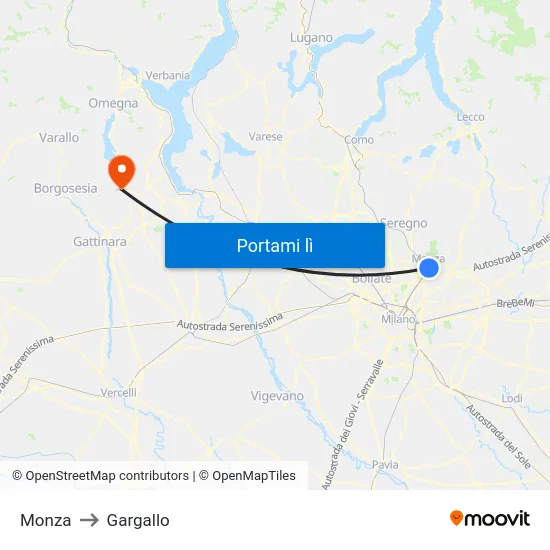 Monza to Gargallo map