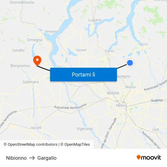 Nibionno to Gargallo map