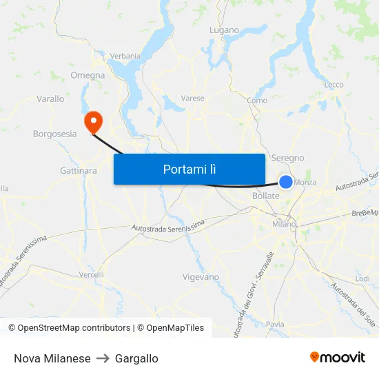 Nova Milanese to Gargallo map