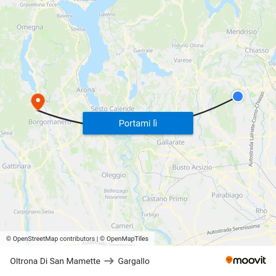 Oltrona Di San Mamette to Gargallo map