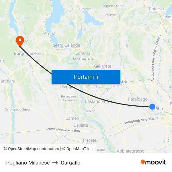 Pogliano Milanese to Gargallo map