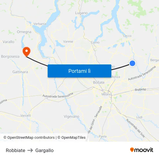 Robbiate to Gargallo map