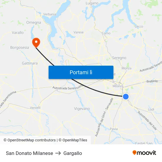 San Donato Milanese to Gargallo map