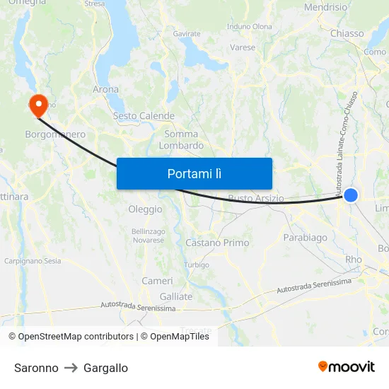 Saronno to Gargallo map