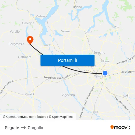 Segrate to Gargallo map