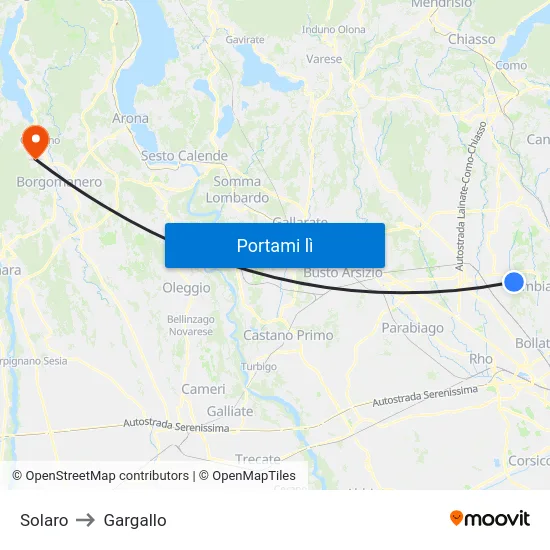 Solaro to Gargallo map