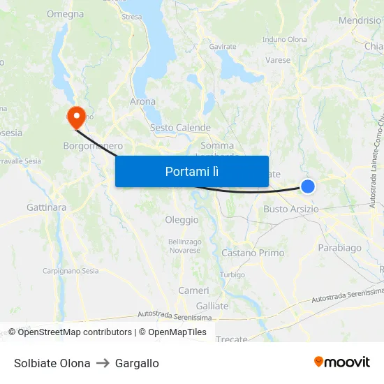 Solbiate Olona to Gargallo map