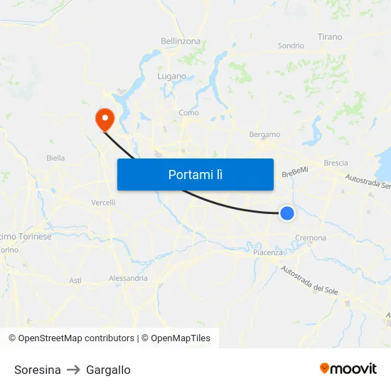 Soresina to Gargallo map