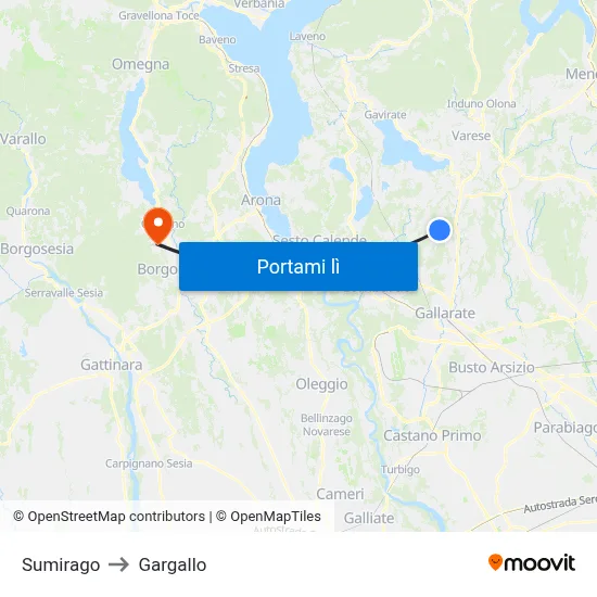 Sumirago to Gargallo map