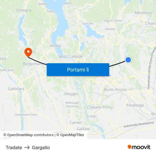 Tradate to Gargallo map