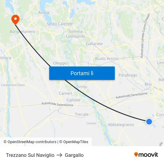 Trezzano Sul Naviglio to Gargallo map