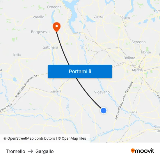 Tromello to Gargallo map