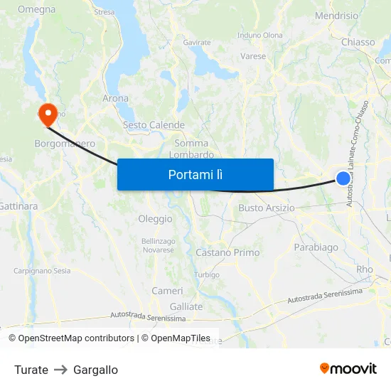 Turate to Gargallo map